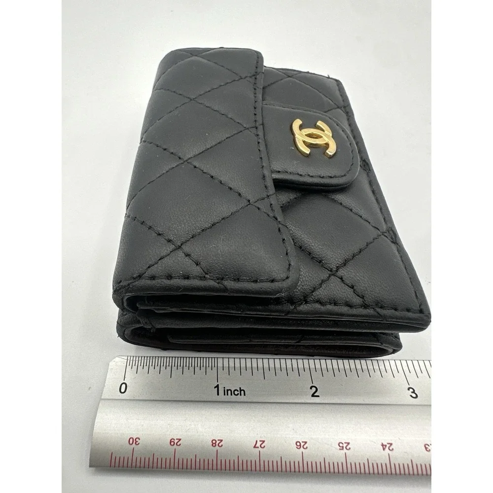 Lambskin Quilted Double Flap Wallet Black